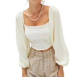 Urban Outfitters Claudia Balloon Sleeve Crop Top Cream Ribbed Square Neck Size M